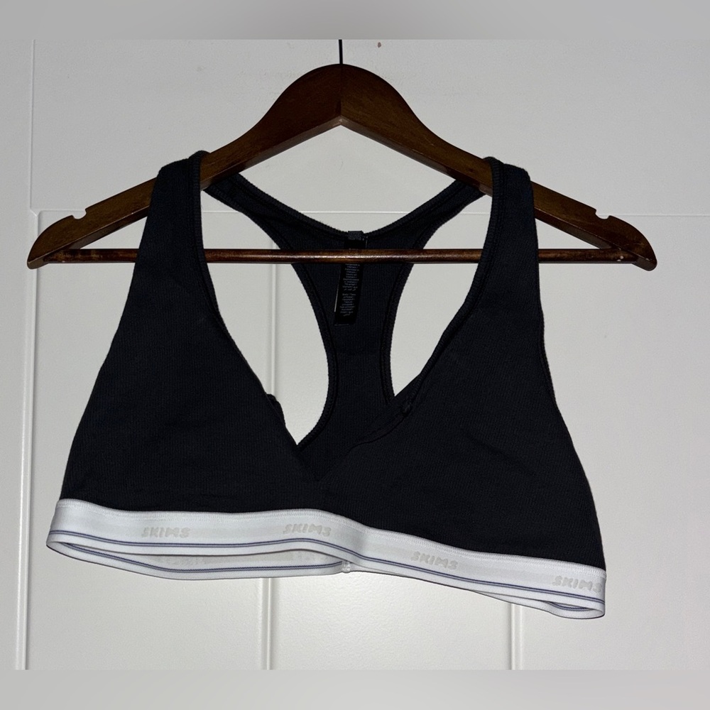 Skims Cotton‎ Rib Slit Racerback Bralette Women XL NWT Sport Stretch Comfy Black